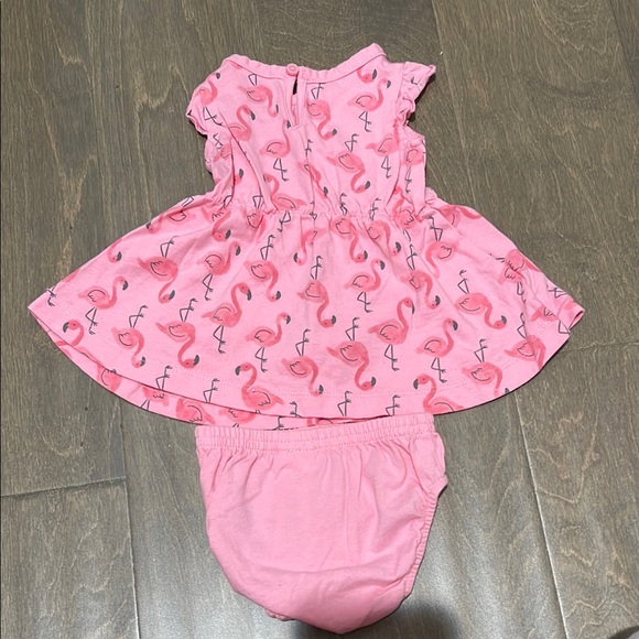 2 Carters NB Baby Dresses Yellow Floral and Pink Flamingo Baby Outfits - Picture 12 of 12